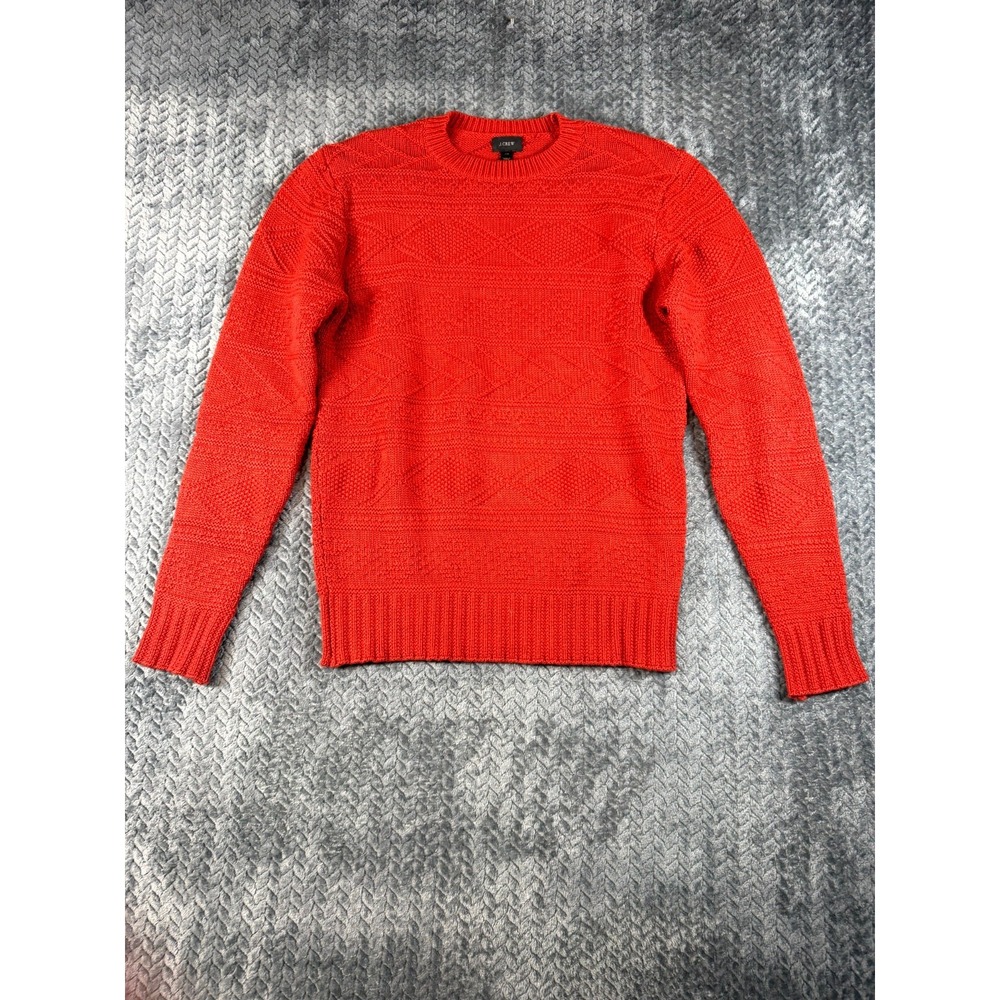 Vintage J Crew Sweater Mens XS Red Cotton Geometric Textured Tight Knit Ribbed